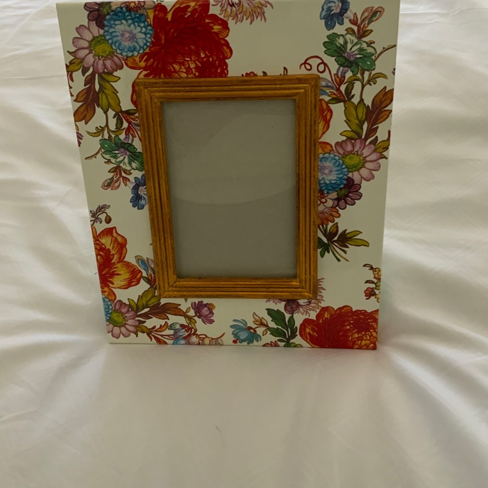 Mackenzie Childs 4X6 picture frame in colorful FLOWER MARKET FLORALS.VIVID COLOR